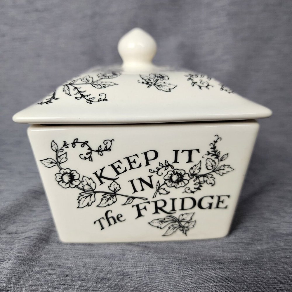 Emma Bridgewater Ceramic Butter Dish Made in England Dairy Cow Floral Vine Black - Picture 6 of 9
